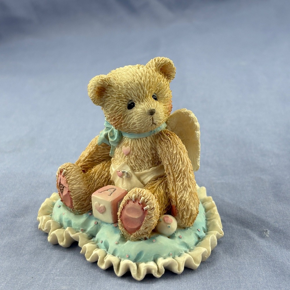 Cherished Teddies Figurine Little Bundle Of Joy Tan Angel Bear Heart Base 1994